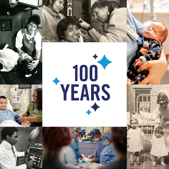 A collage of different photos from the last 100 years at Children's Minnesota