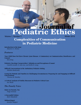 Journal of Pediatric Ethics Winter 2019, issue cover