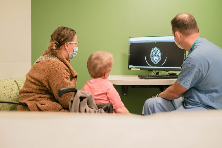 Patient family talking to provider