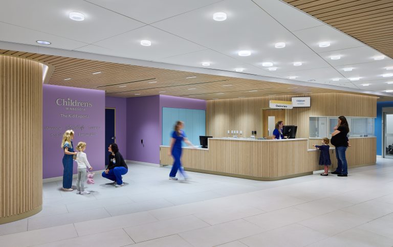 The renovated check-in and registration desk in the Children's Minnesota Minneapolis Emergency Department