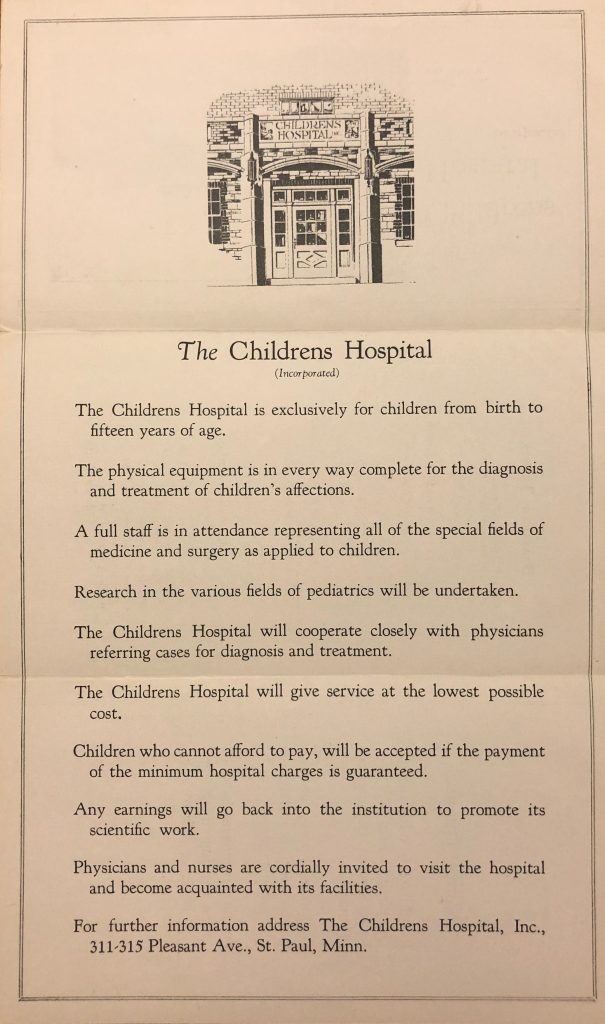 1928 leaflet about Children's Hospital