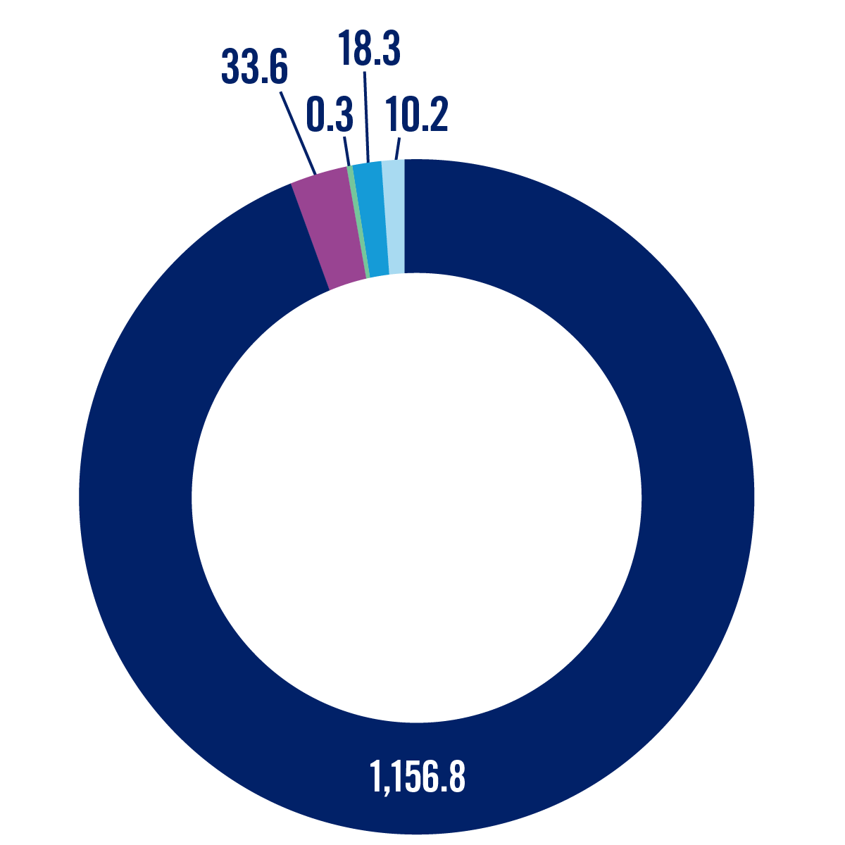 pie chart representing the sources of revenue as noted in the table.