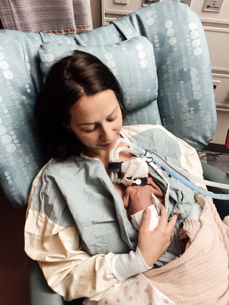 Bailee and her daughter in the NICU at Children's Minnesota.