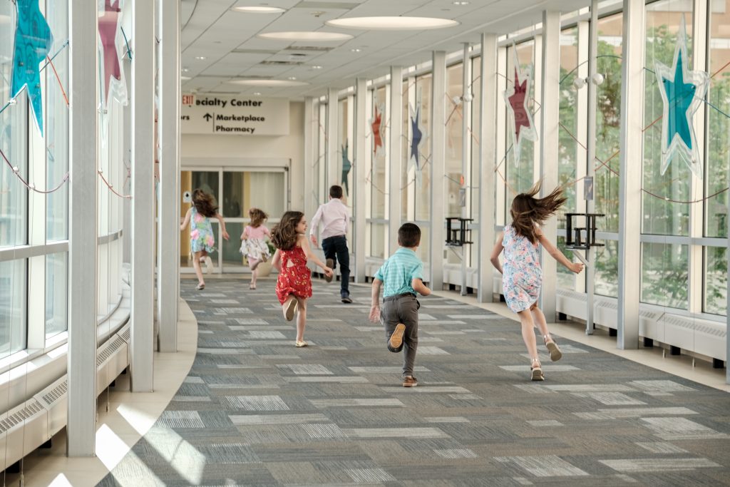 Kids running through the skyway to our Minneapolis hospital