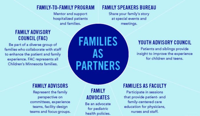 Graphic with text describing the areas of Families as Partners