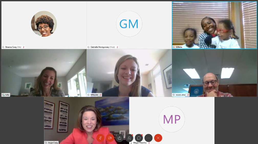 A video call with U.S. Congresswoman Angie Craig (CD-2), her staff Meryl Herold and Morris Allen, Kelly Wolfe, Director of Public Affairs and Advocacy and the Willette family