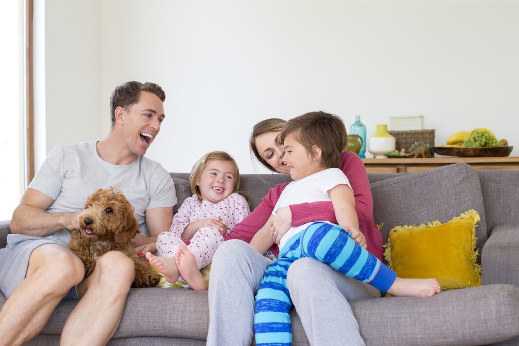 family on couch