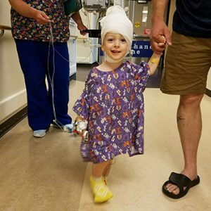 4-year-old Freya walking in hospital