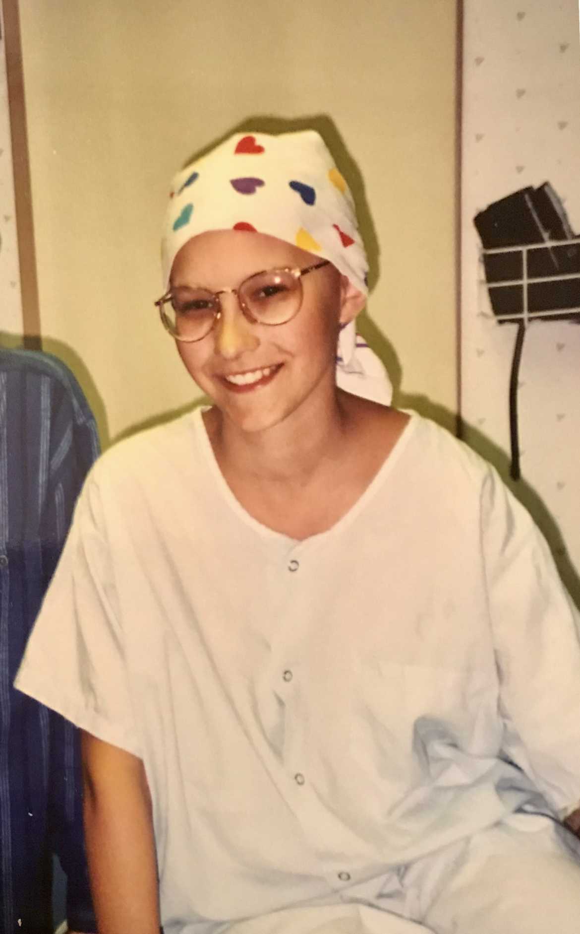 Jennifer Pratt in hospital gown