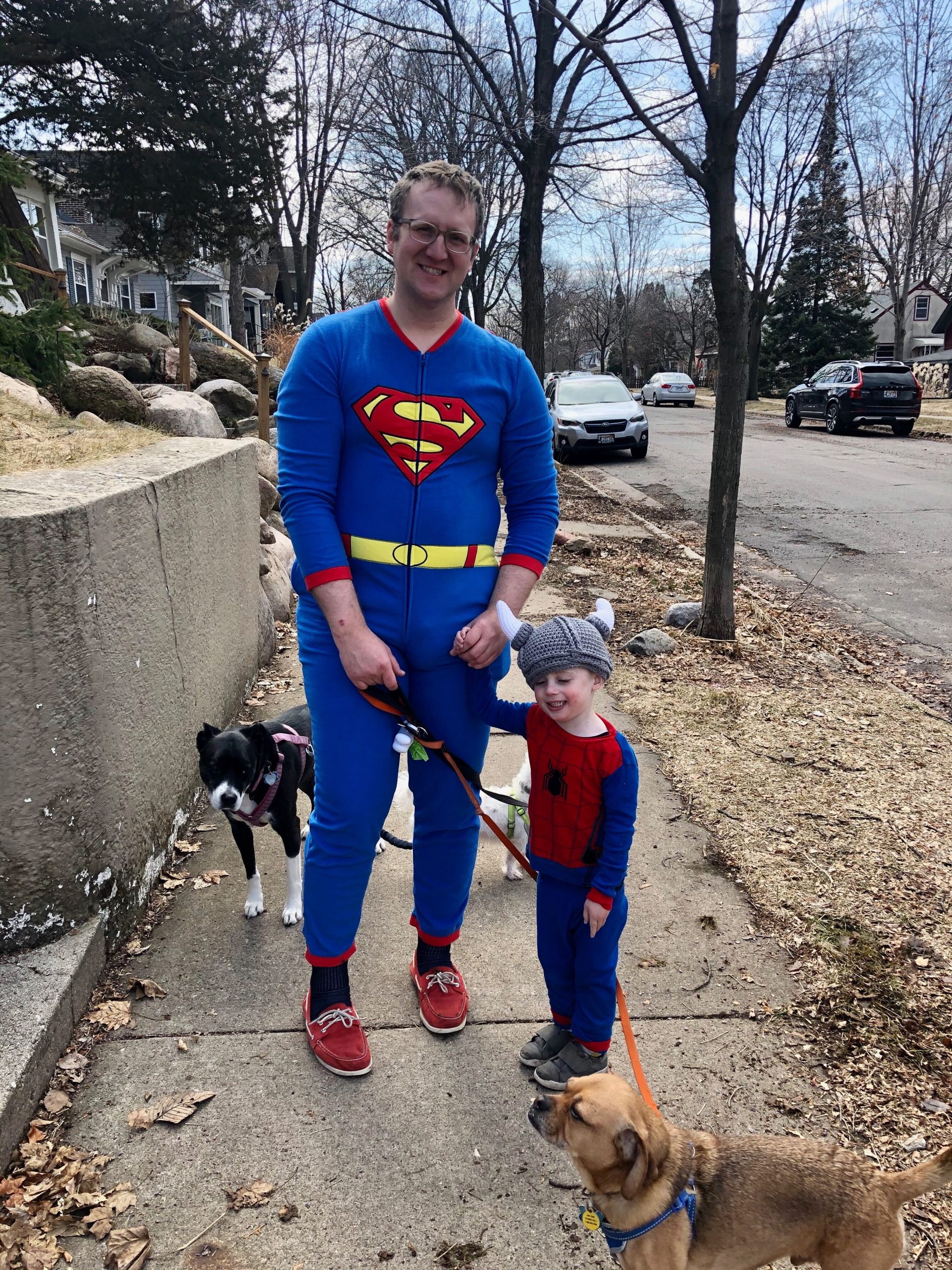 Ben Gervais and his son in their superhero outfits