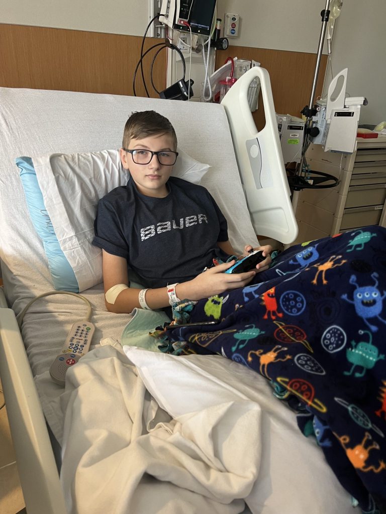 One of the Jahnz family children in the hospital.