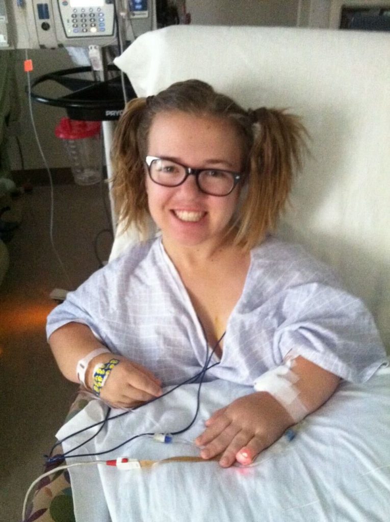 Calista in the hospital after her bleeding on the brain surgery