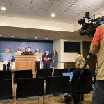 Talking at the press conference at the Minnesota State Capitol