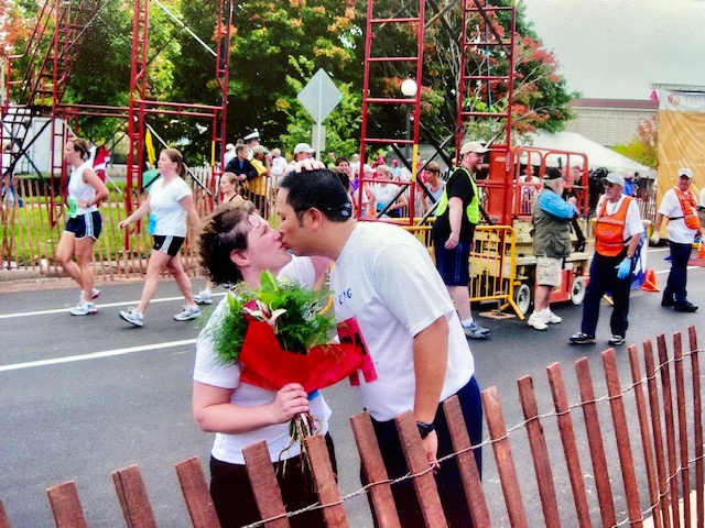 Natalie Lu and Yung Lu at the end of the race.