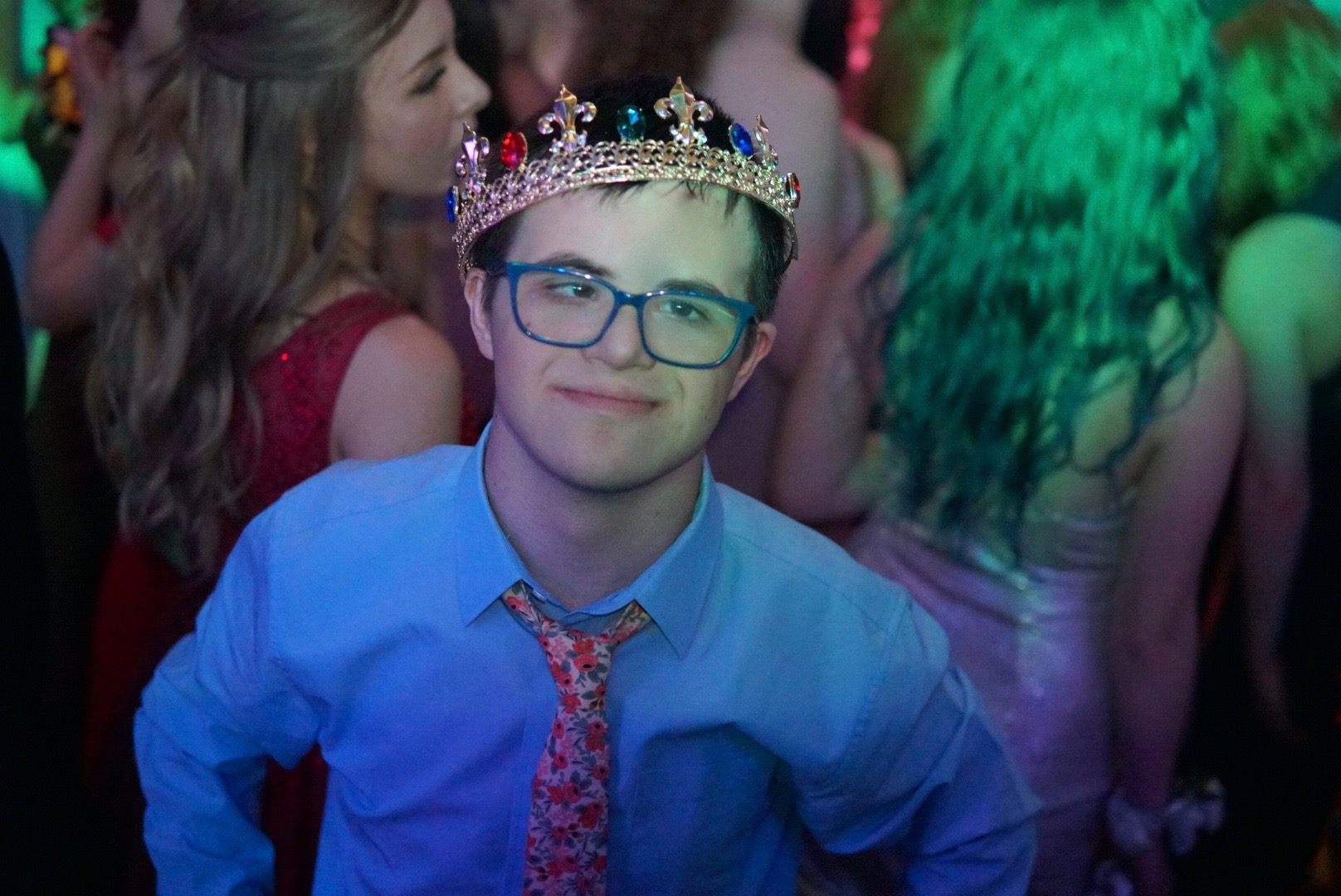 Michael with a crown on at a dance party