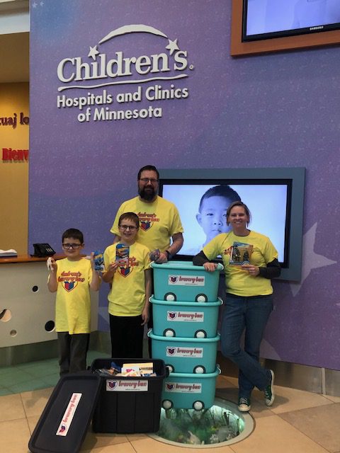 The Dorsing family donating bravery boxes at Children's Minnesota