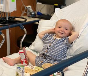 Levi having lunch in the hospital at Children's Minnesota