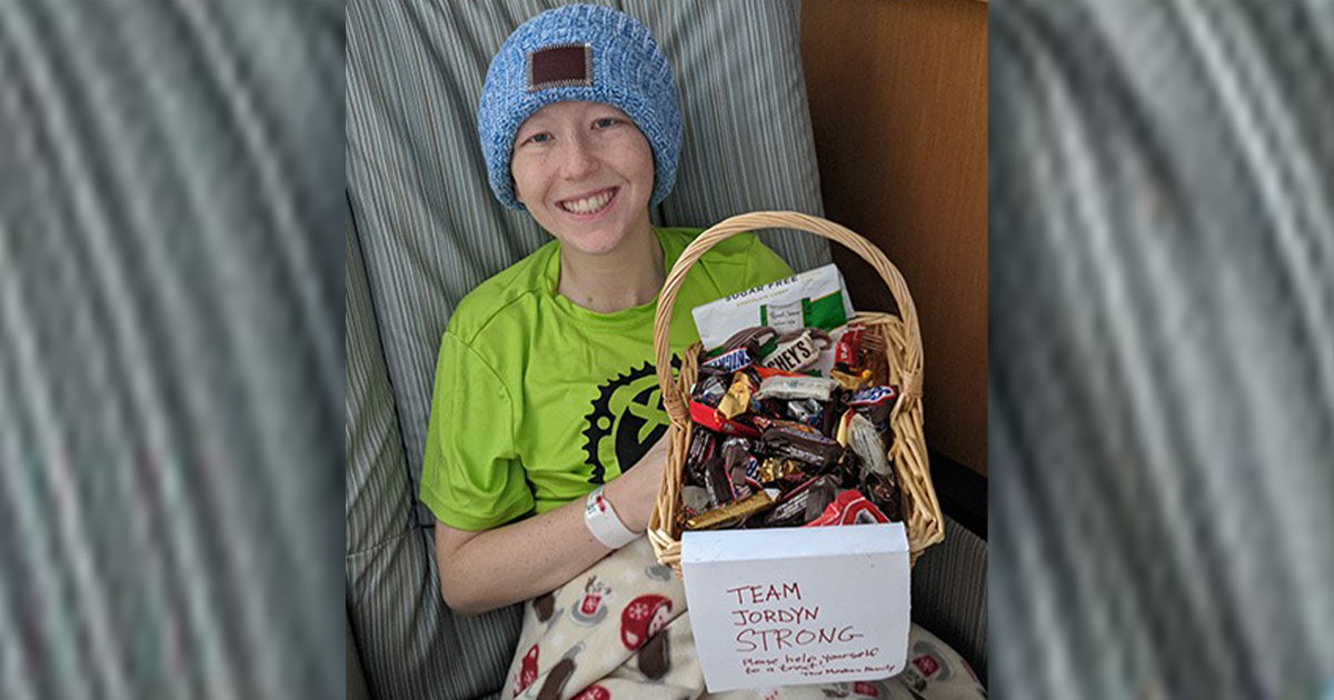 Jordyn in a blue hat at Children's Minnesota