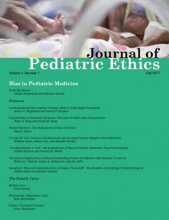 Journal of Pediatric Ethics, Fall 2017 issue cover