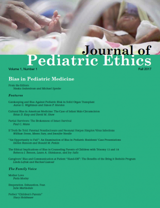 Journal of Pediatric Ethics - fall 2017 cover