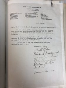 1933 letter from Children's Minnesota nurses