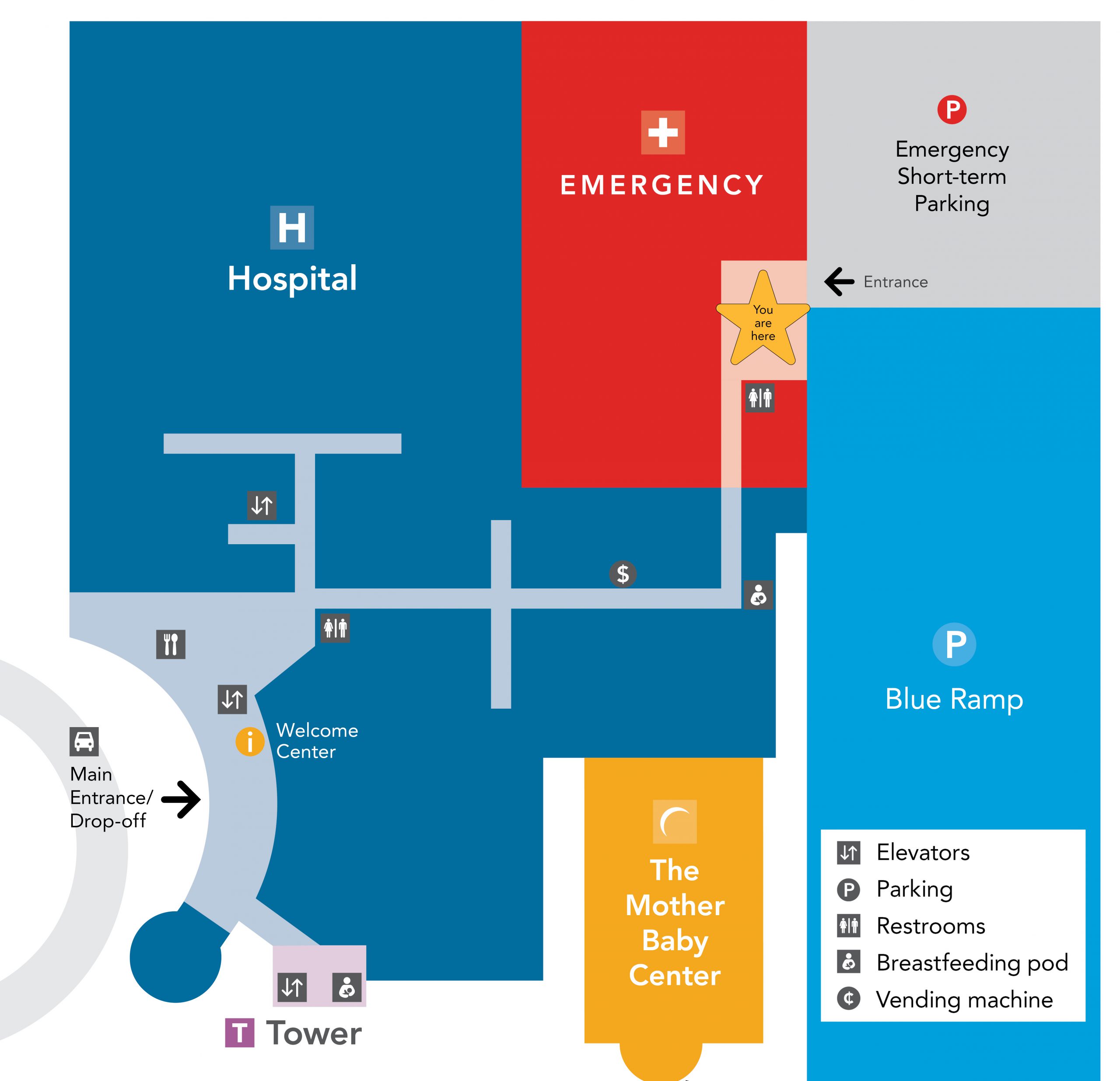 A map showing the Minneapolis hospital campus amenities.