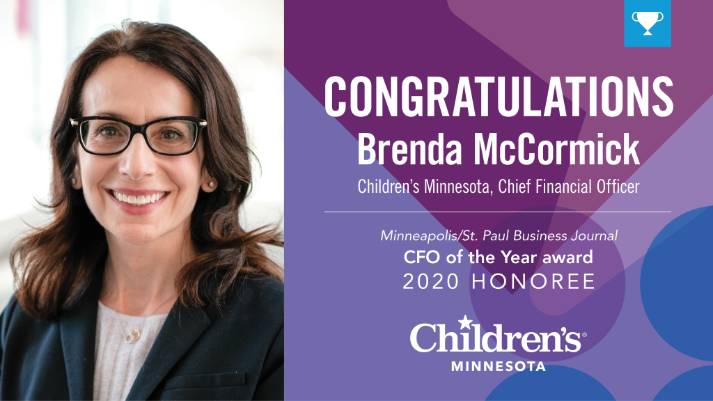 Children’s Minnesota CFO, Brenda McCormick, with the CFO of the year award