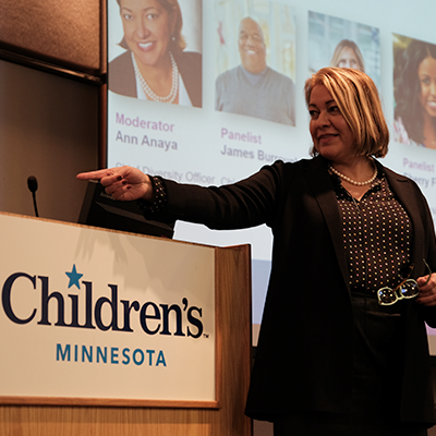 A woman speaking at the Diversity, equity and inclusion (DEI) leaders and champions from throughout the Twin Cities joined Children’s Minnesota and 3M on Jan. 23 for the DEI Collective: Our Twin Cities Diversity, Equity, and Inclusion and Employee Resource Group/Network Partnership.