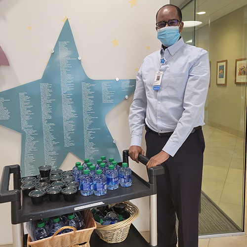 Patient and family services team members round every evening and hand out dates and water at Iftar time.