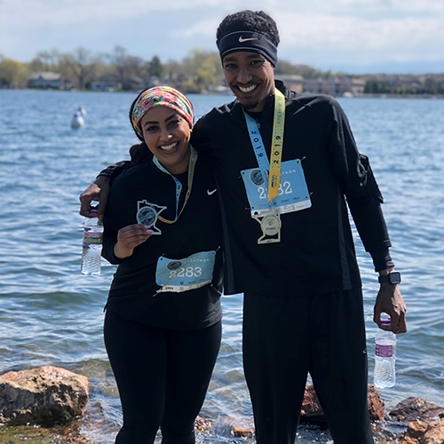 Delina and her brother after a race|Delina at Children's Minnesota after her open heart surgery at the age of 27|Delina at Children's Minnesota after her open heart surgery at the age of 27