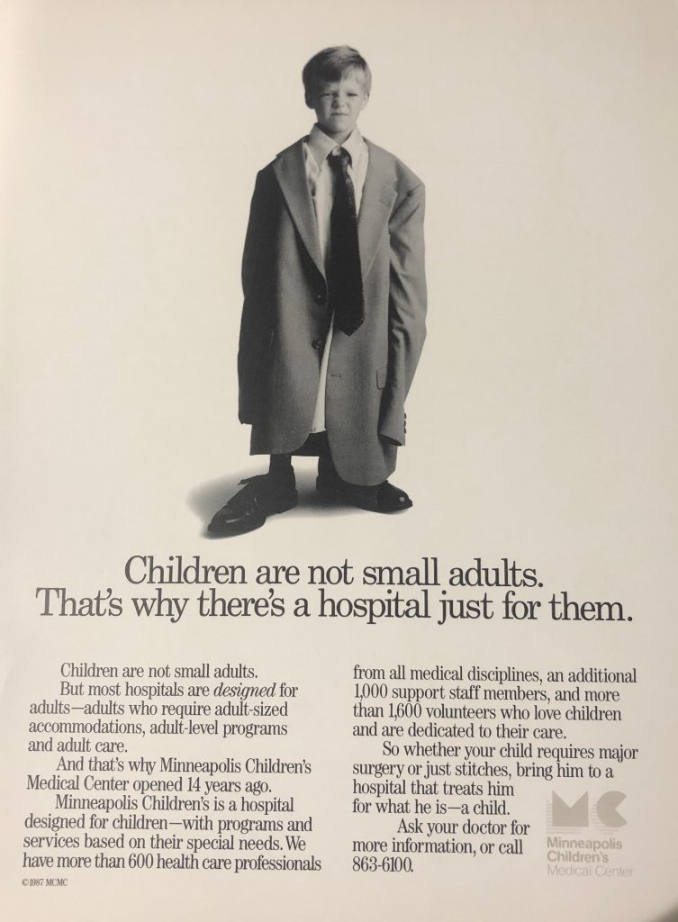 1980s ad for the Minneapolis Children's Medical Center