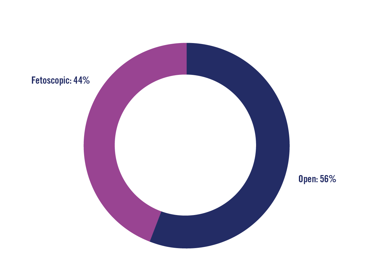 pie chart. Open: 56%, Fetoscopic: 44%