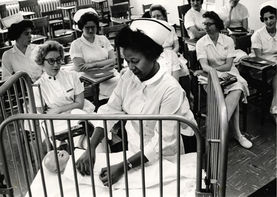 Lois Young leads a training for nurses in the 1960s.