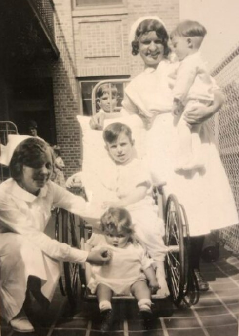 Children’s Hospital nurses and patients circa 1930.