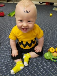Finn dressed up as Charlie Brown
