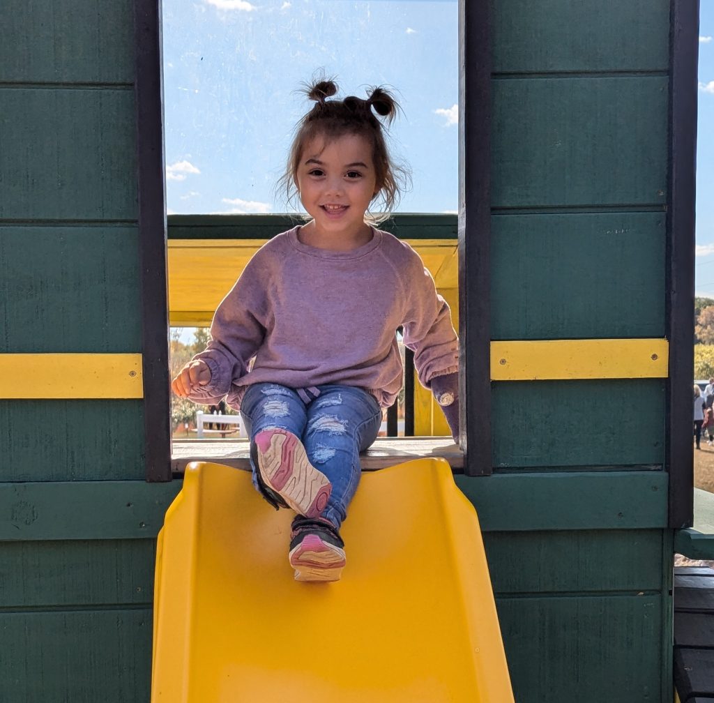 Chloe on a slide at a park