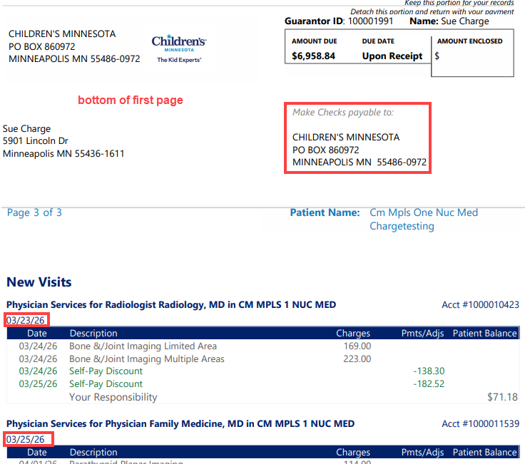 Example patient bill, new system.