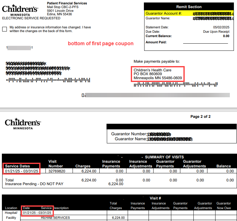 Billing statement example, old system