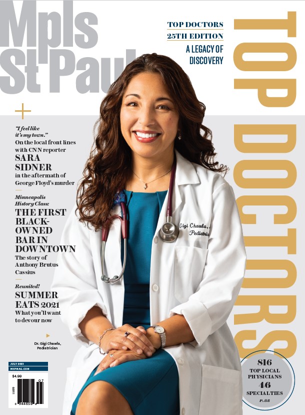 Dr. Gigi Chawla smiles on the cover of Mpls.St.Paul Magazine Top Doctors cover