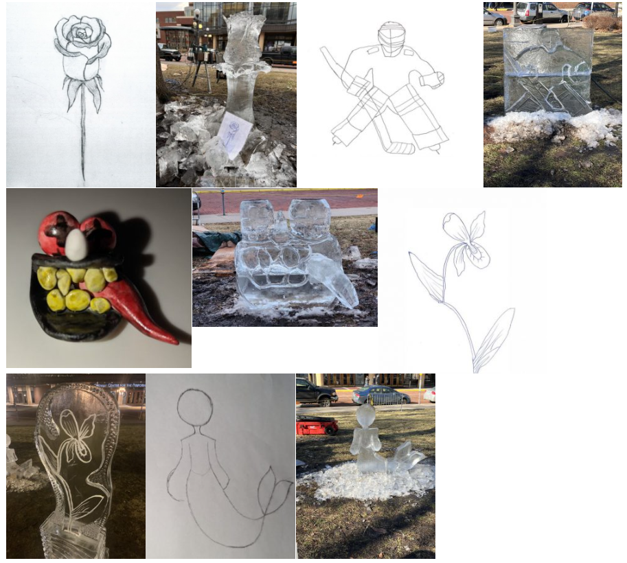 Patients' drawings turned into ice sculptures