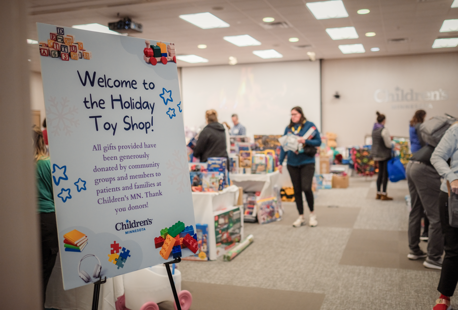 Holiday toy shop entrance at Children's Minnesota