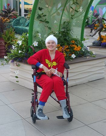 Skyler in the Children's Minnesota healing garden in St. Paul