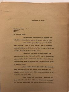 Letter from Children's Minnesota founder Dr. Walter Ramsey to Henry Ford
