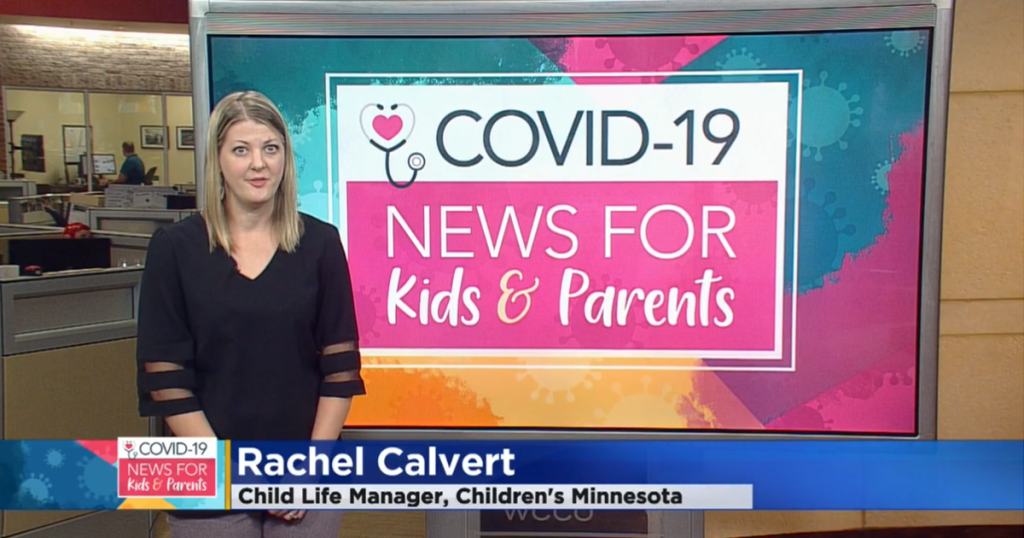 Rachel Calvert, child life and music therapy manager, on WCCO talking