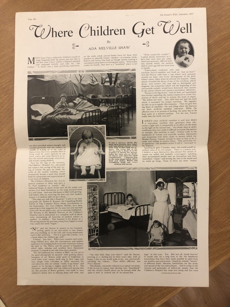 The 1925 article about the Children's Hospital from "The Farmer's Wife" magazine.