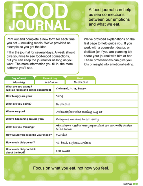 emotional,eating,food,journal,printable,teens