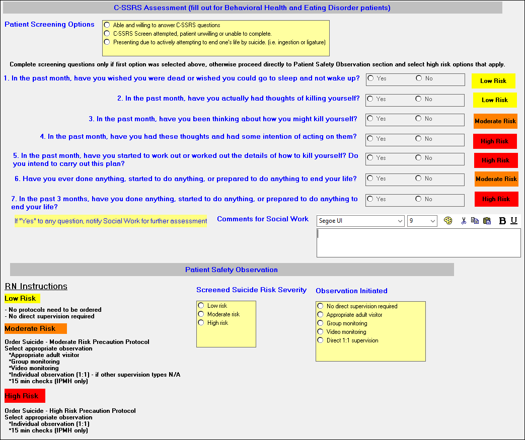 C-SSRS Assessment Updates – EMR Updates